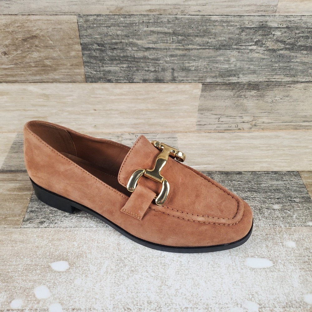 Diba True About It Womens Loafers Sz 7.5 Tan Suede Snaffle Bit Slip On Round Toe